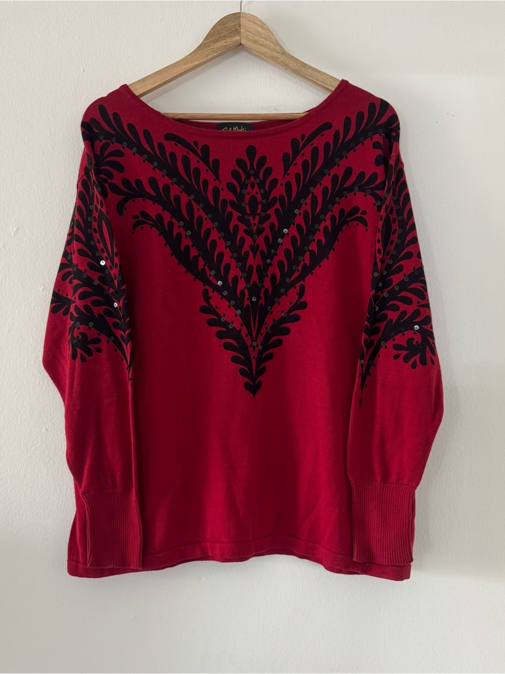 Bob Mackie Vtg Wearable Art Red Sweater Renaissance Sequin Top Novelty Womens L
